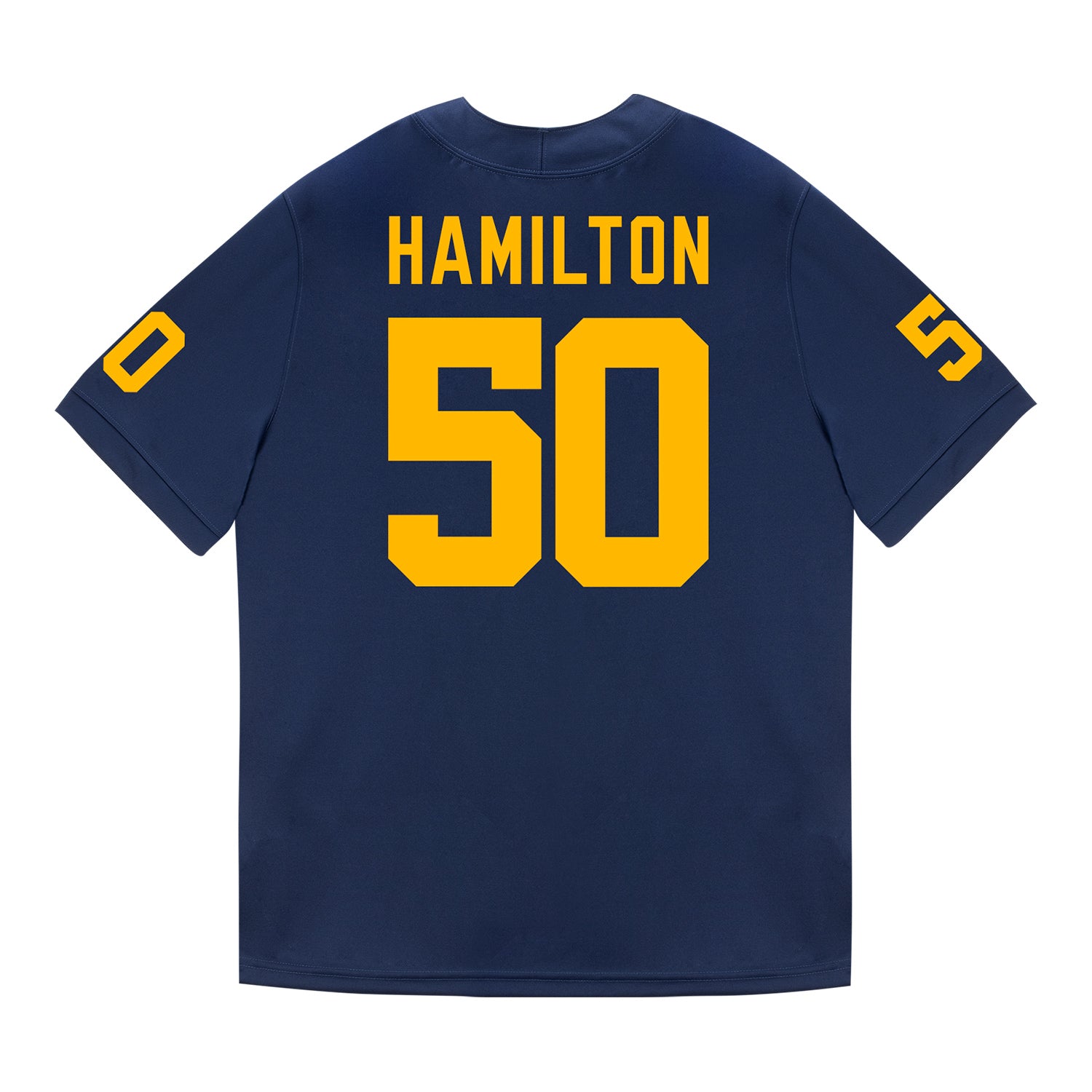 Michigan Wolverines #50 Luke Hamilton Student Athlete Blue Football Jersey - Back View