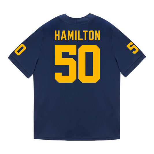 Michigan Wolverines #50 Luke Hamilton Student Athlete Blue Football Jersey - Back View