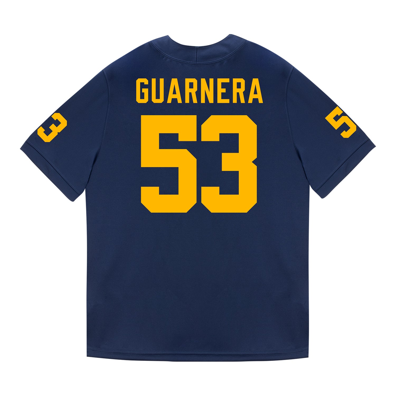 Michigan Wolverines #53 Jake Guarnera Student Athlete Blue Football Jersey - Back View