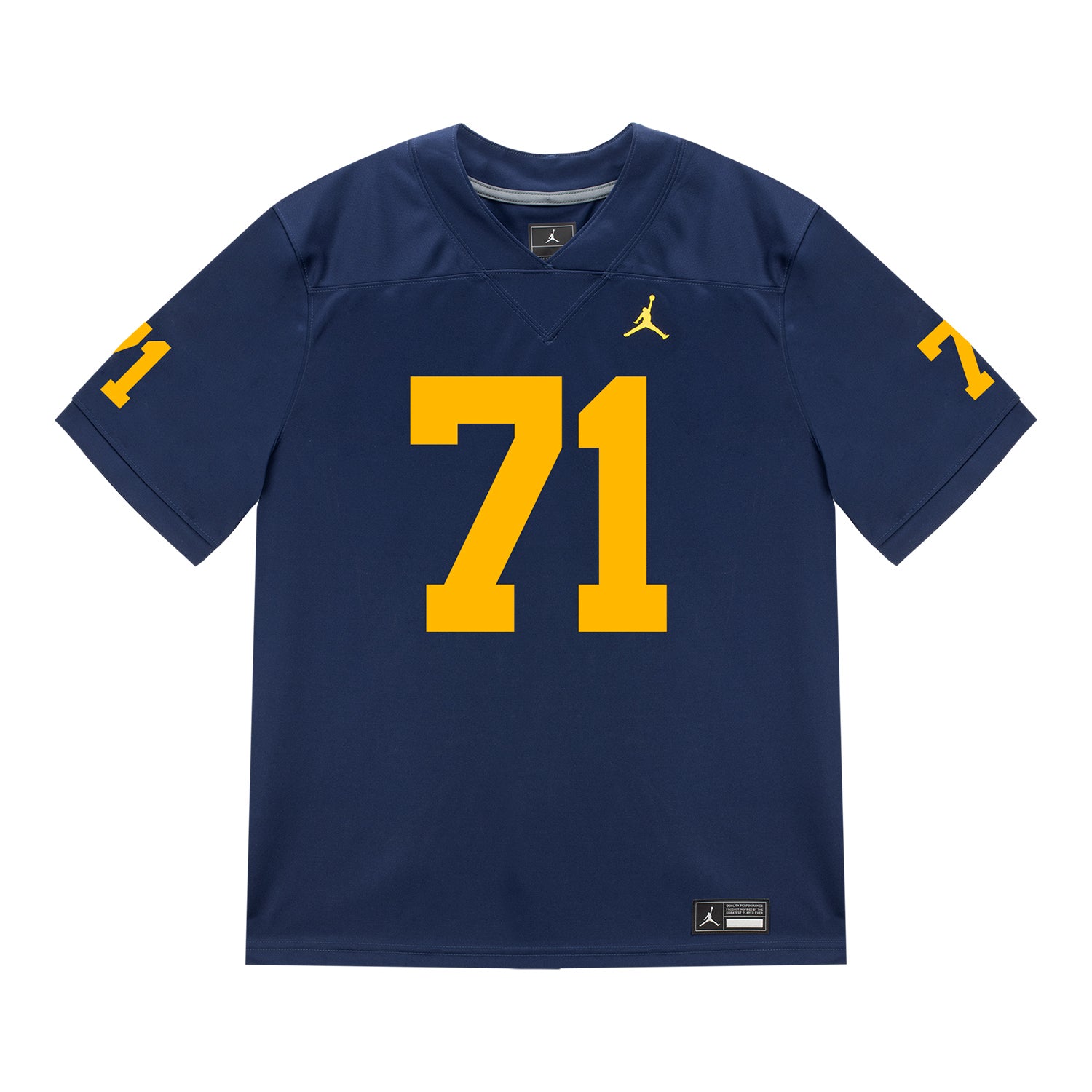 Michigan Wolverines #71 Evan Link Student Athlete Blue Football Jersey - Front View