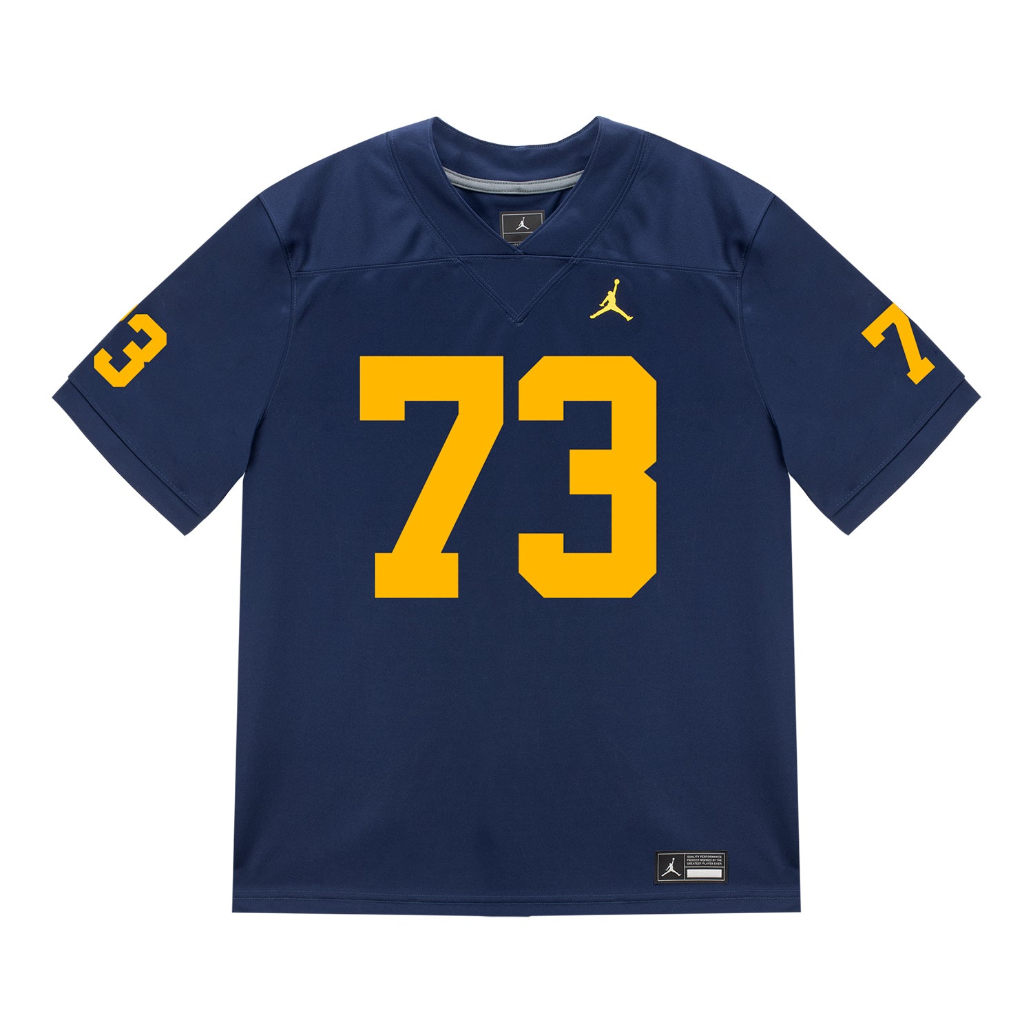 Michigan Wolverines #73 Ben Roebuck Student Athlete Blue Football Jersey - Front View