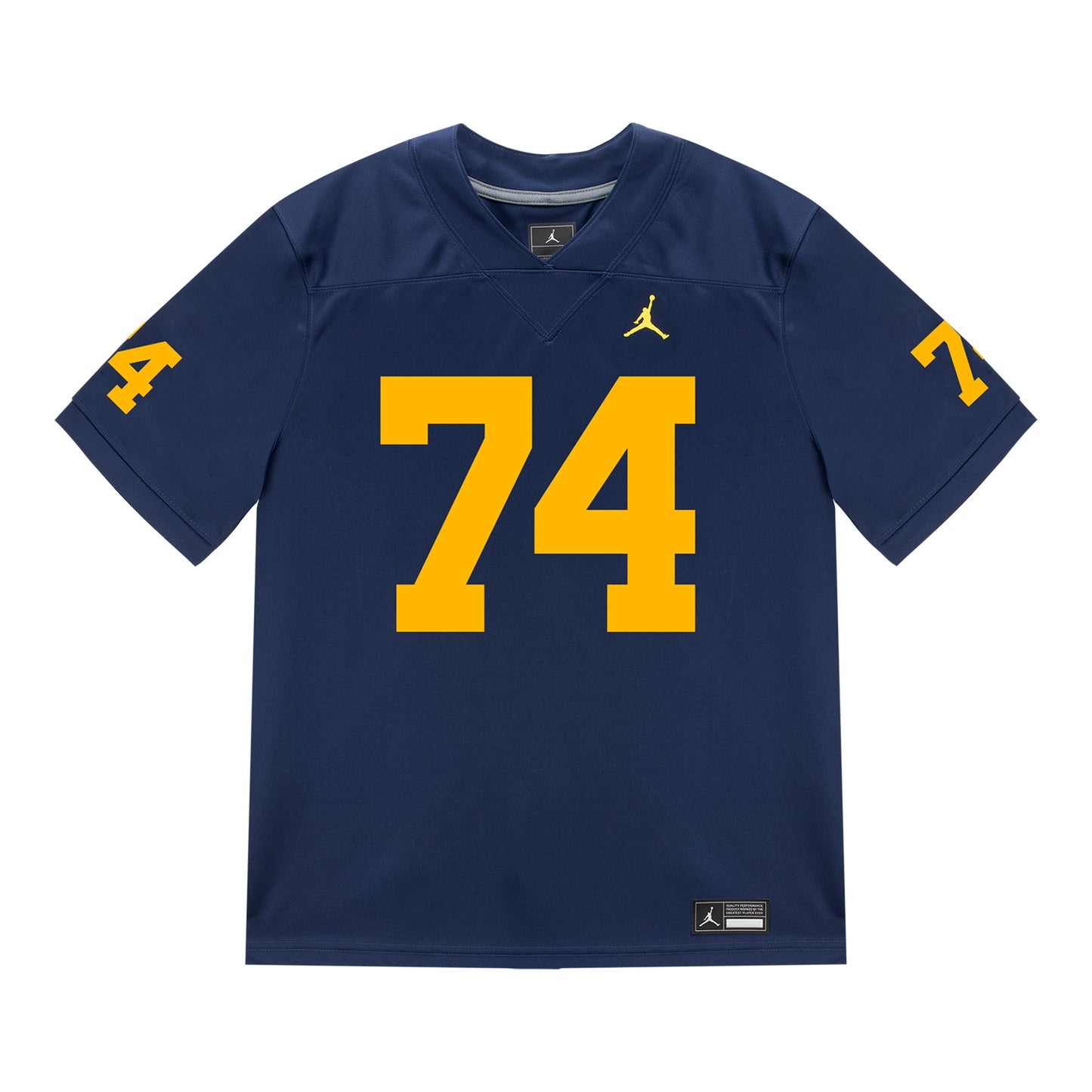 Michigan Wolverines #74 Avery Gach Student Athlete Blue Football Jersey - Front View