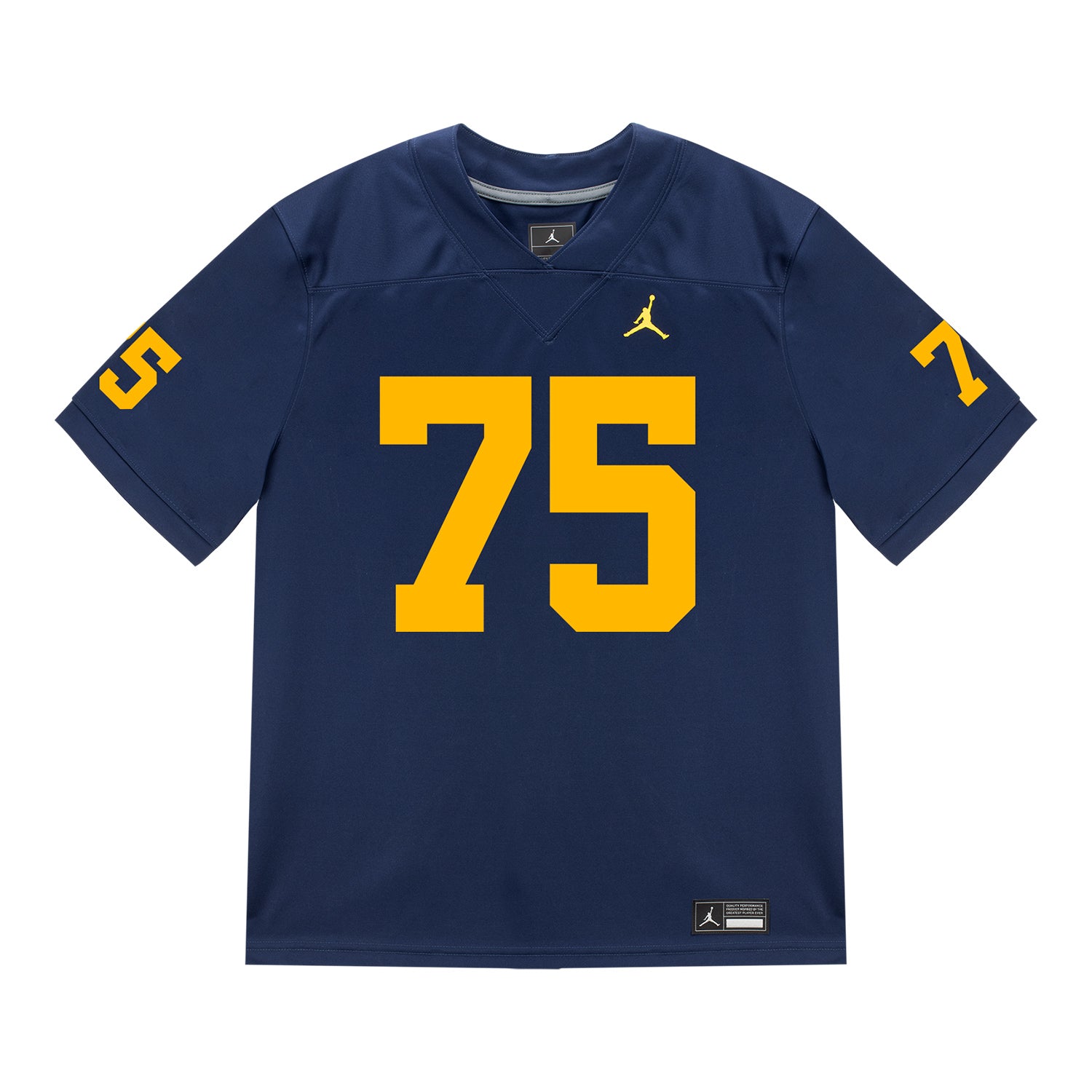 Michigan Wolverines #75 Kaden Strayhorn Student Athlete Blue Football Jersey - Front View