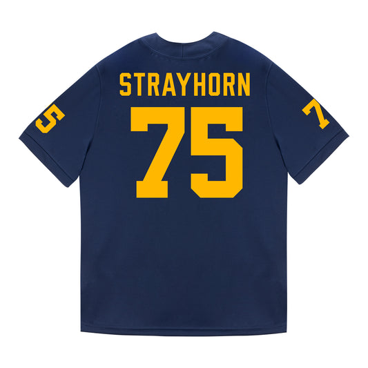 Michigan Wolverines #75 Kaden Strayhorn Student Athlete Blue Football Jersey - Back View