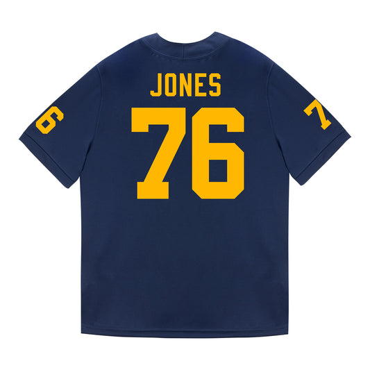 Michigan Wolverines #76 Connor Jones Student Athlete Blue Football Jersey - Back View