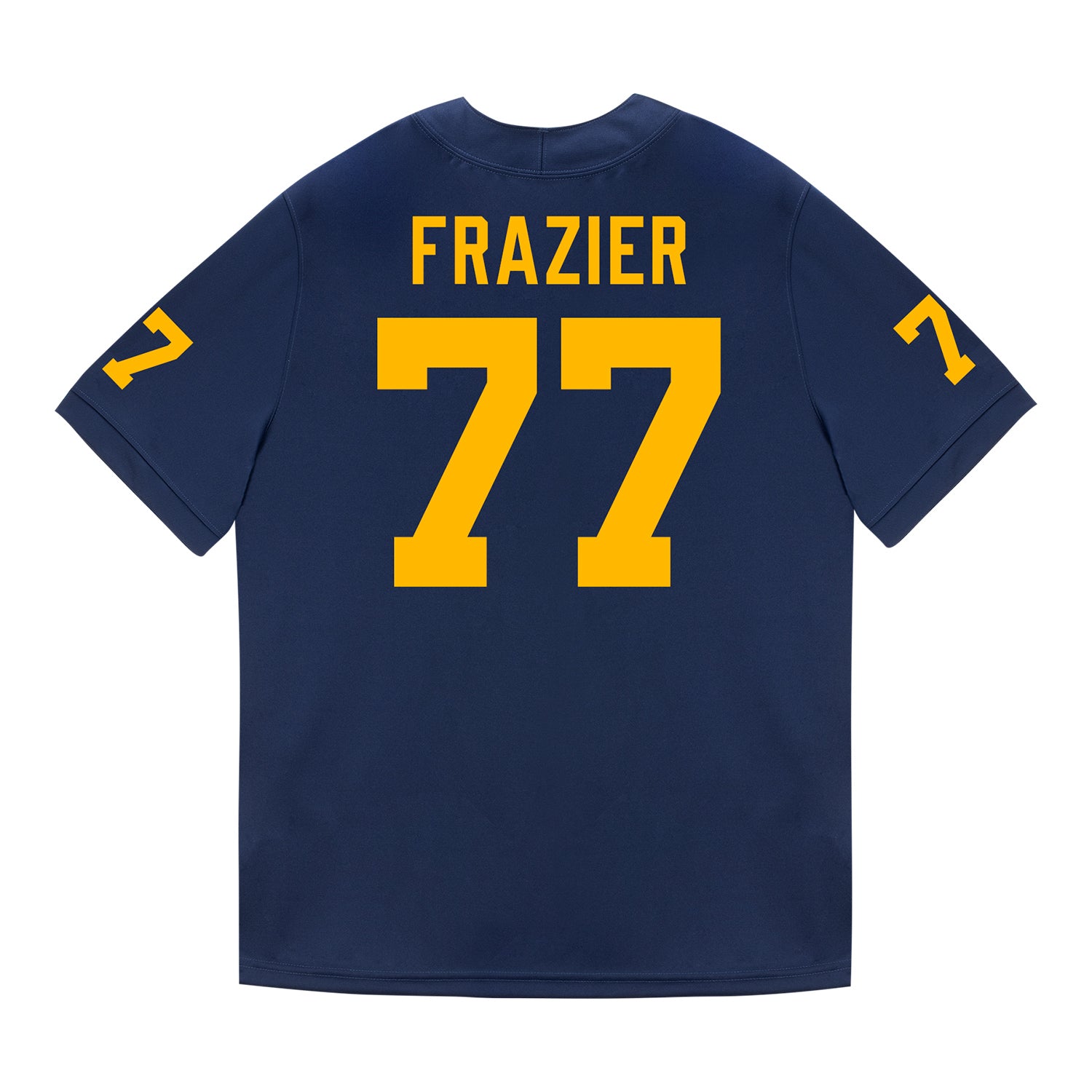 Michigan Wolverines #77 Blake Frazier Student Athlete Blue Football Jersey - Back View