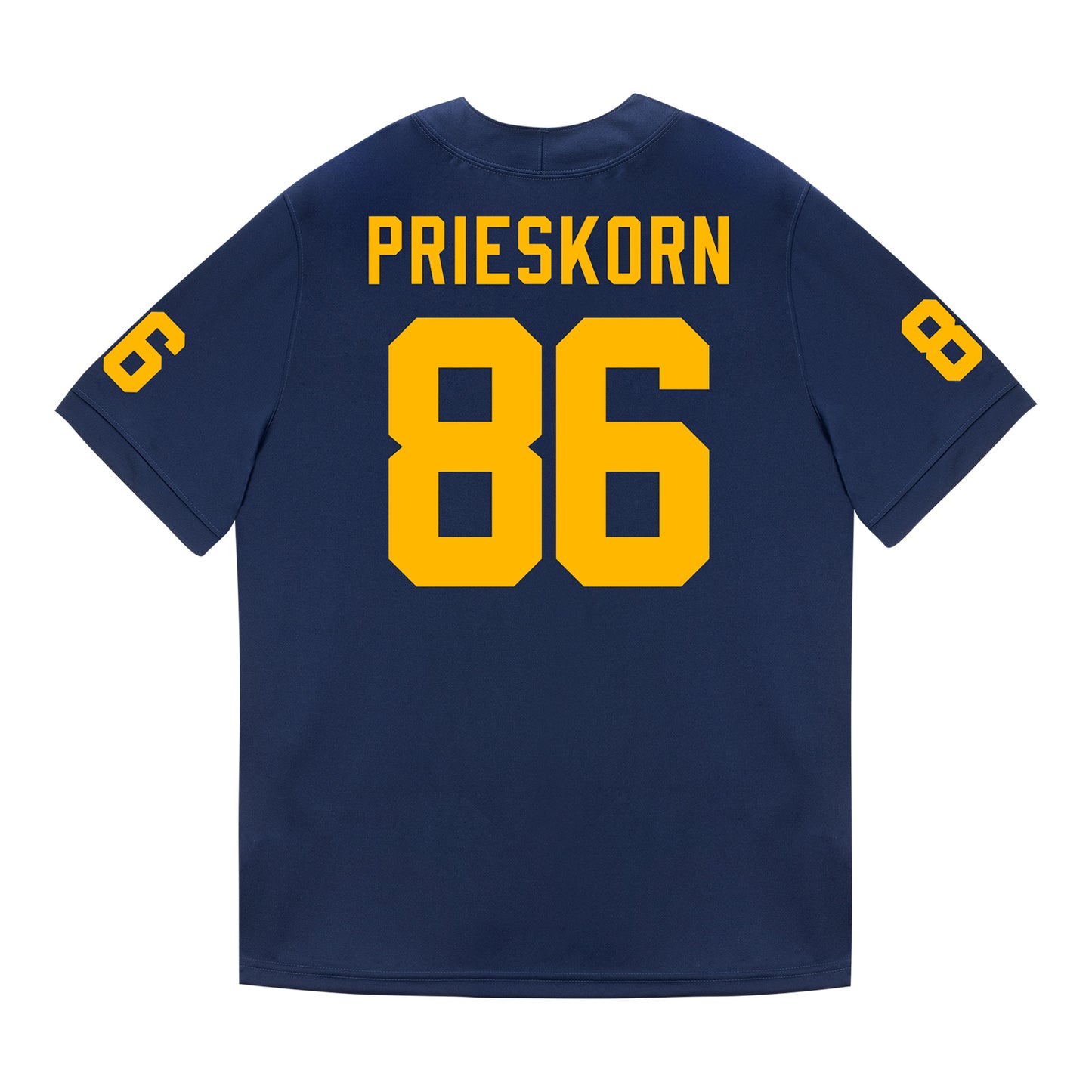 Michigan Wolverines #86 Brady Prieskorn Student Athlete Blue Football Jersey - Back View