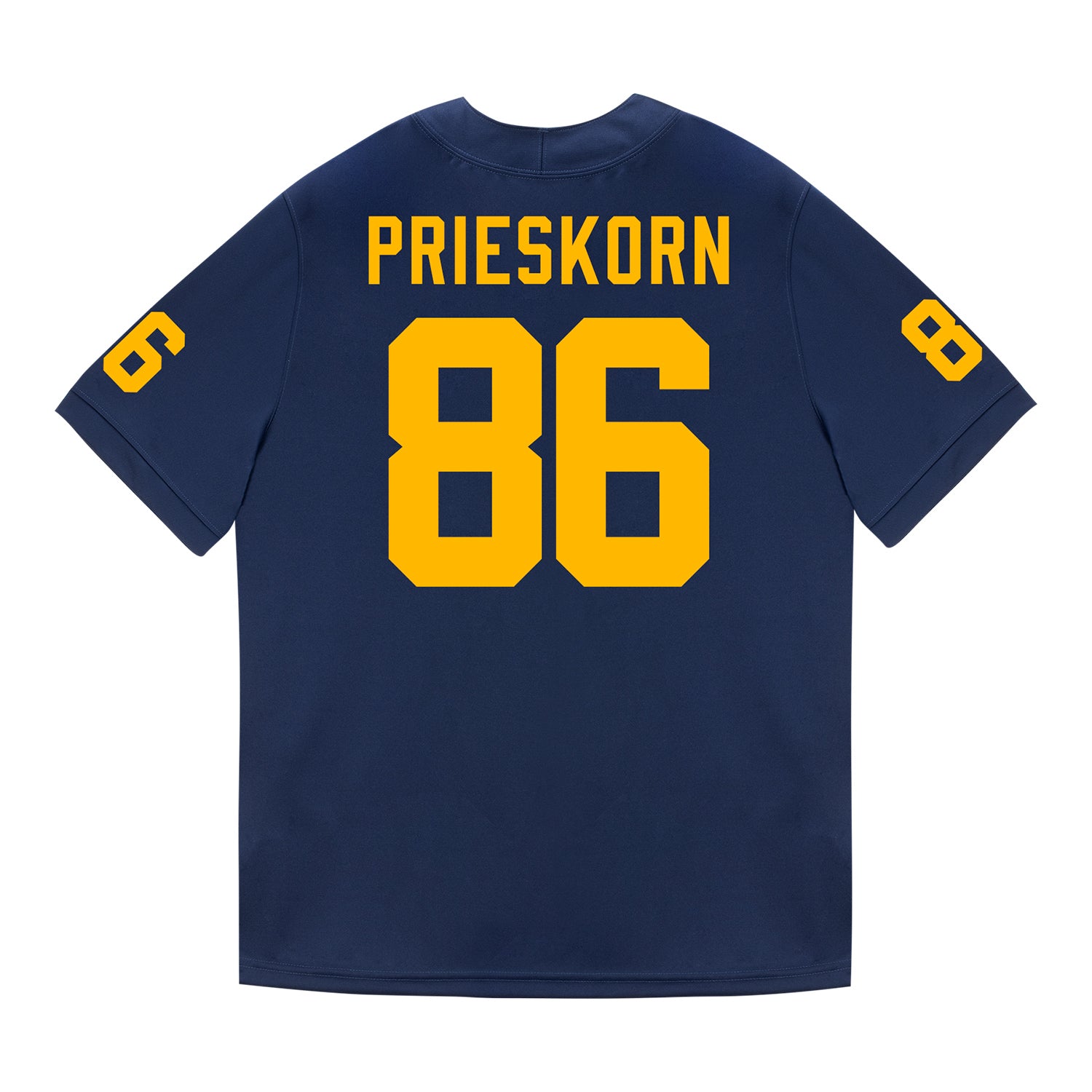 Michigan Wolverines #86 Brady Prieskorn Student Athlete Blue Football Jersey - Back View