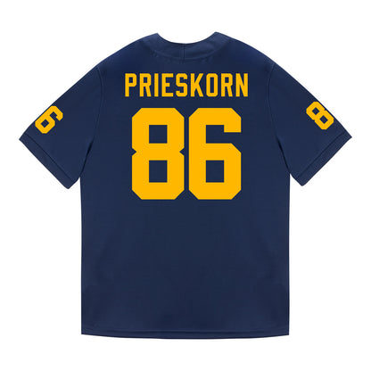Michigan Wolverines #86 Brady Prieskorn Student Athlete Blue Football Jersey - Back View