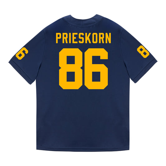 Michigan Wolverines #86 Brady Prieskorn Student Athlete Blue Football Jersey - Back View