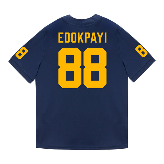 Michigan Wolverines #88 Lugard Edokpayi Student Athlete Blue Football Jersey - Back View