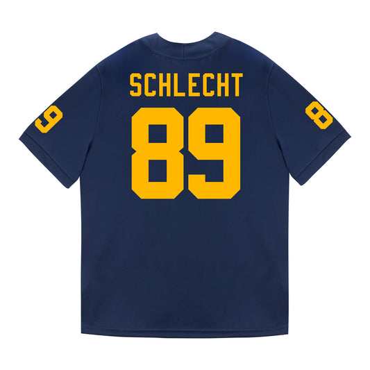 Michigan Wolverines #89 Kaleb Schlecht Student Athlete Blue Football Jersey - Back View