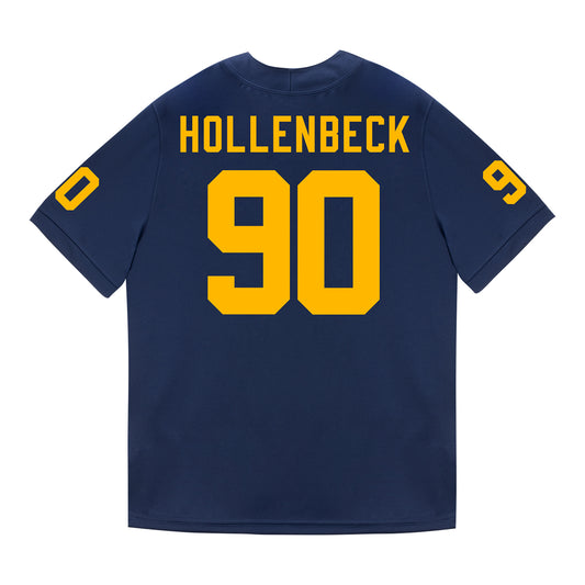 Michigan Wolverines #90 Hudson Hollenbeck Student Athlete Blue Football Jersey - Back View