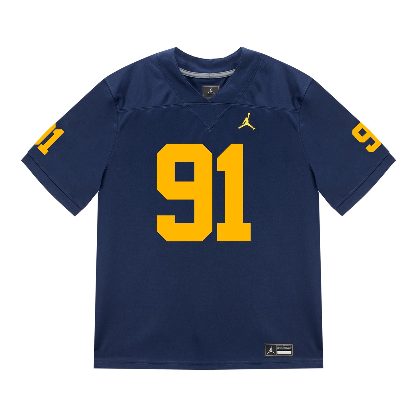 Michigan Wolverines #91 Evan Boutorwick Student Athlete Blue Football Jersey - Front View