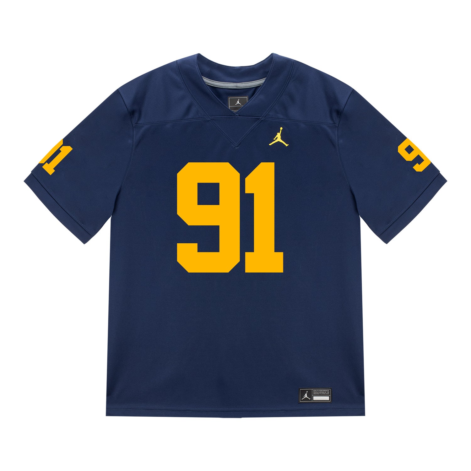 Michigan Wolverines #91 Evan Boutorwick Student Athlete Blue Football Jersey - Front View