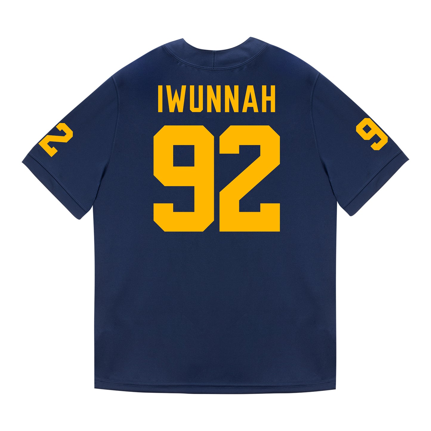 Michigan Wolverines #92 Ike Iwunnah Student Athlete Blue Football Jersey - Back View