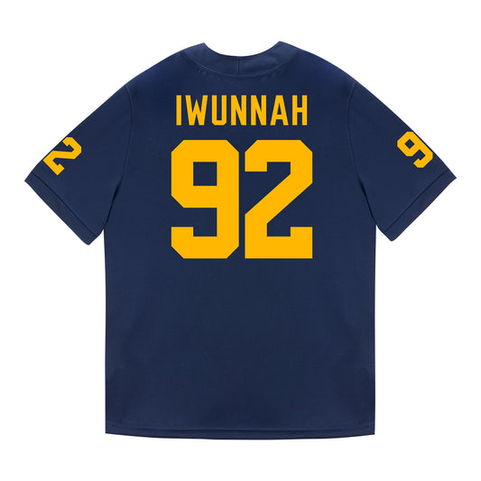 Michigan Wolverines #92 Ike Iwunnah Student Athlete Blue Football Jersey - Back View