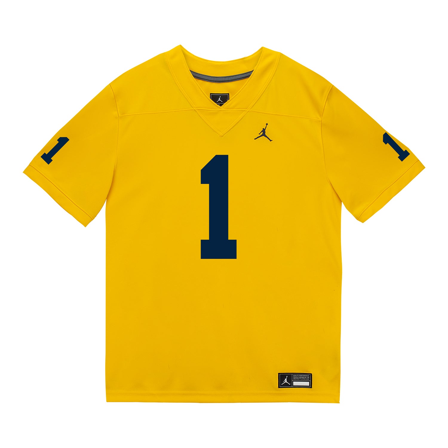 Michigan Wolverines #1 Jaishawn Barham Student Athlete Maize Football Jersey - Front View