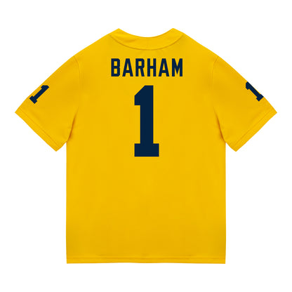 Michigan Wolverines #1 Jaishawn Barham Student Athlete Maize Football Jersey - Back View