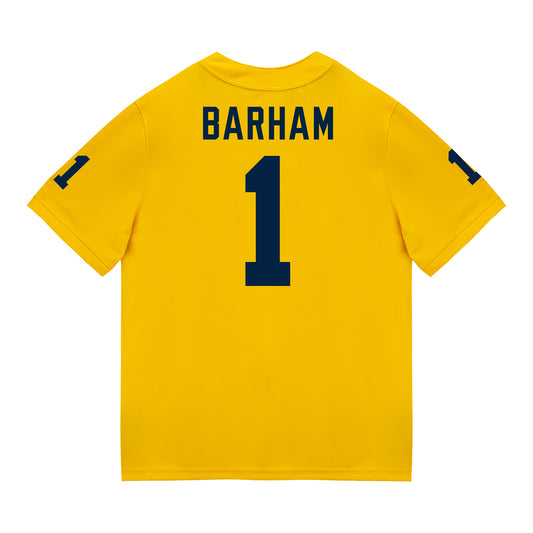 Michigan Wolverines #1 Jaishawn Barham Student Athlete Maize Football Jersey - Back View