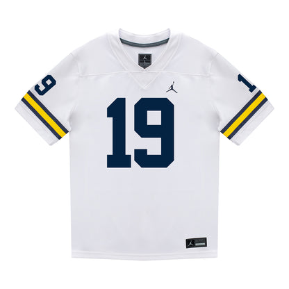 Michigan Wolverines #19 Bryce Underwood Student Athlete White Football Jersey - Front View
