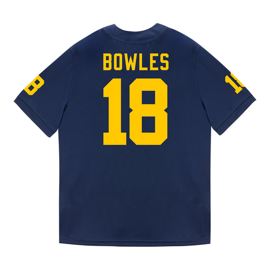 Michigan Wolverines #18 Troy Bowles Student Athlete Blue Football Jersey - Back View
