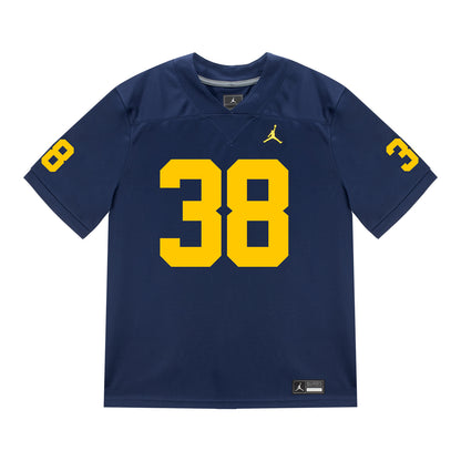 Michigan Wolverines #38 Bryce Wilcox Student Athlete Blue Football Jersey - Front View