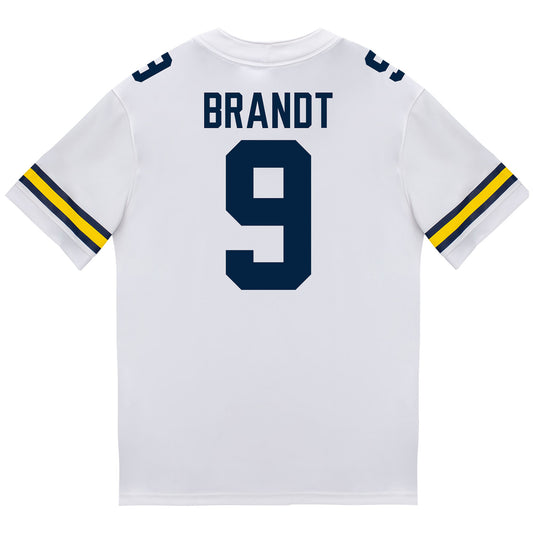 Michigan Wolverines #9 Cameron Brandt Student Athlete White Football Jersey - Back View