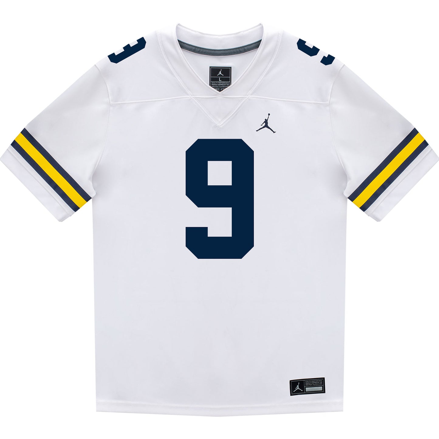 Michigan Wolverines #9 Channing Goodwin Student Athlete White Football Jersey - Front View