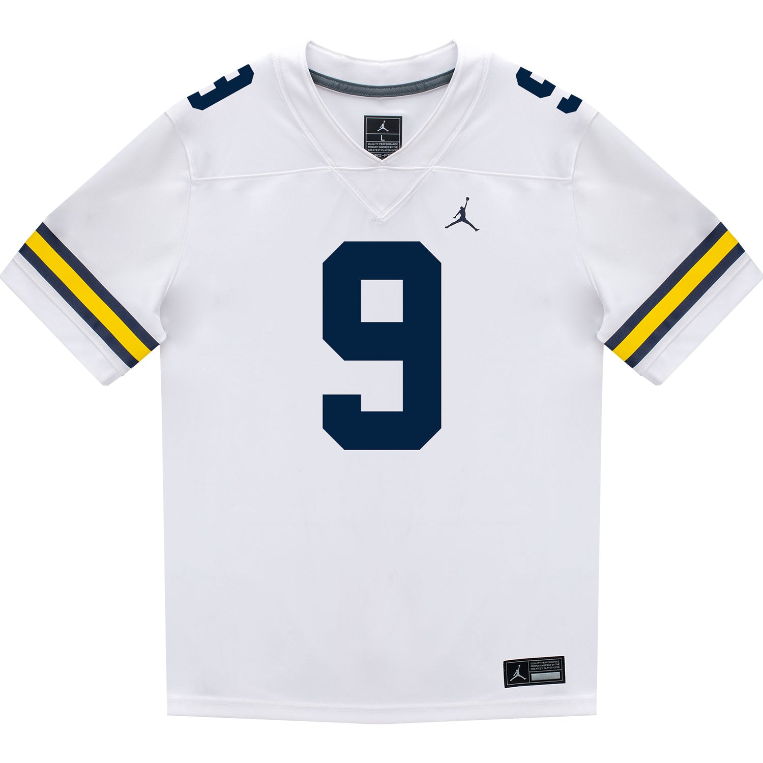 Michigan Wolverines #9 Channing Goodwin Student Athlete White Football Jersey - Front View