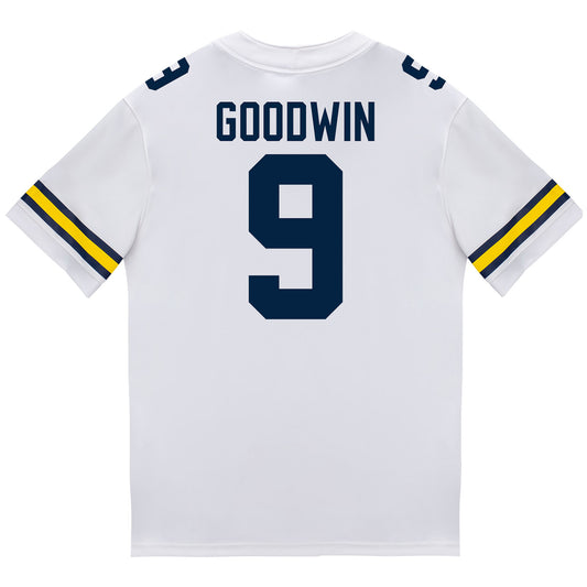 Michigan Wolverines #9 Channing Goodwin Student Athlete White Football Jersey- Back View