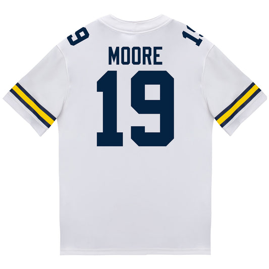 Michigan Wolverines #19 Rod Moore Student Athlete White Football Jersey - Back View