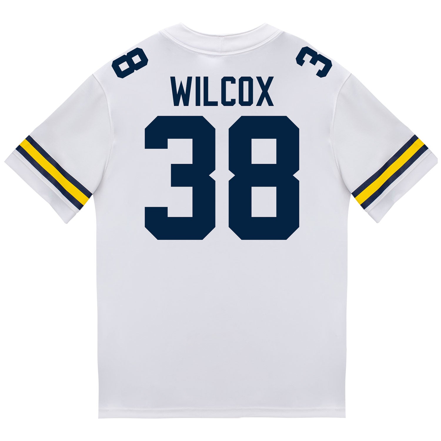 Michigan Wolverines #38 Bryce Wilcox Student Athlete White Football Jersey - Back View