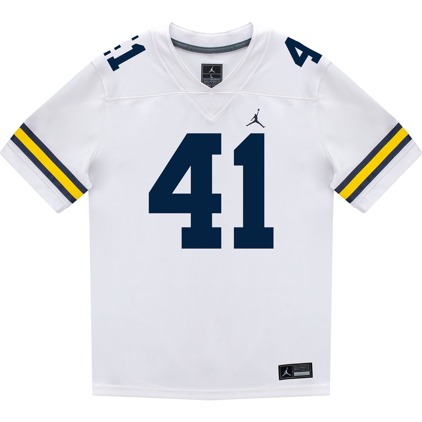 Michigan Wolverines #41 Shomari Stone Student Athlete White Football Jersey - Front View