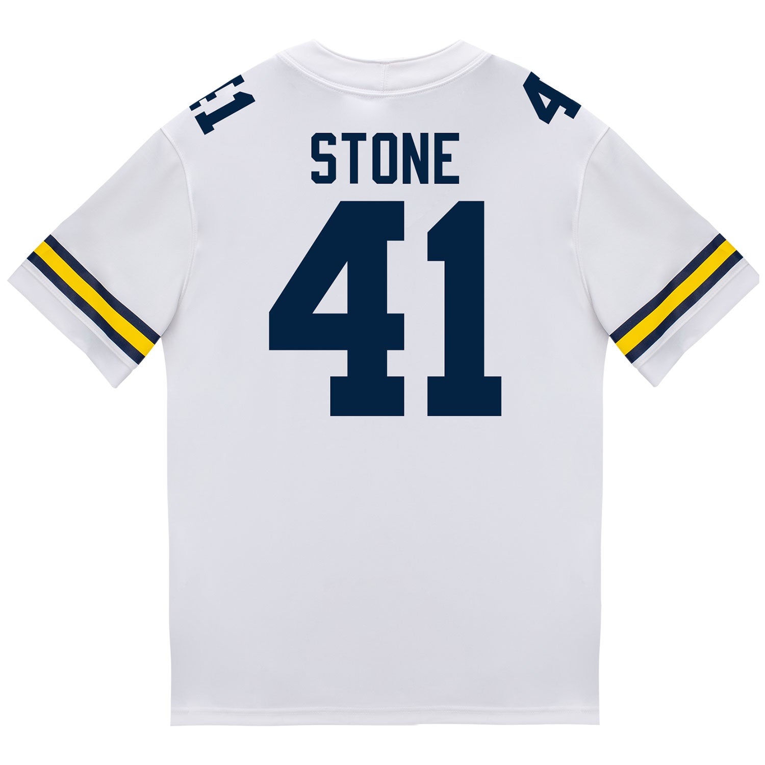 Michigan Wolverines #41 Shomari Stone Student Athlete White Football Jersey - Back View