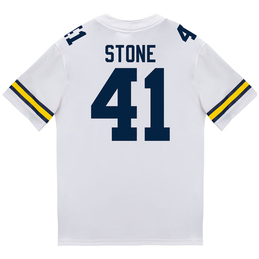 Michigan Wolverines #41 Shomari Stone Student Athlete White Football Jersey - Back View