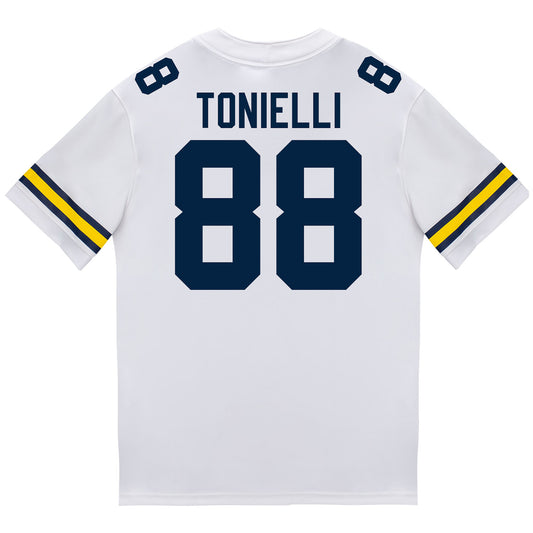 Michigan Wolverines #88 Deakon Tonielli Student Athlete White Football Jersey - Back View