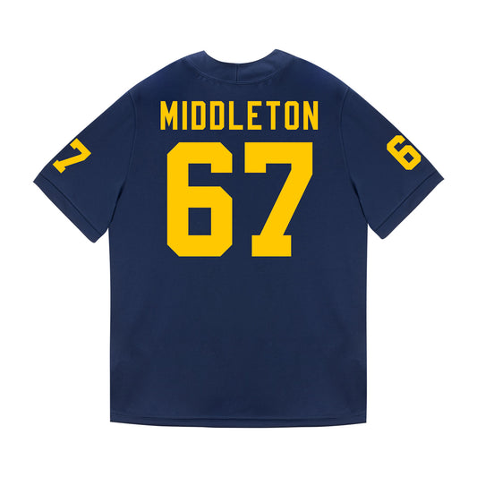 Michigan Wolverines #67 Trent Middleton Student Athlete Blue Football Jersey - Back View