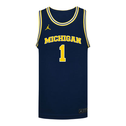 Michigan Wolverines #1 Trey McKenney Student Athlete Blue Basketball Jersey - Front View