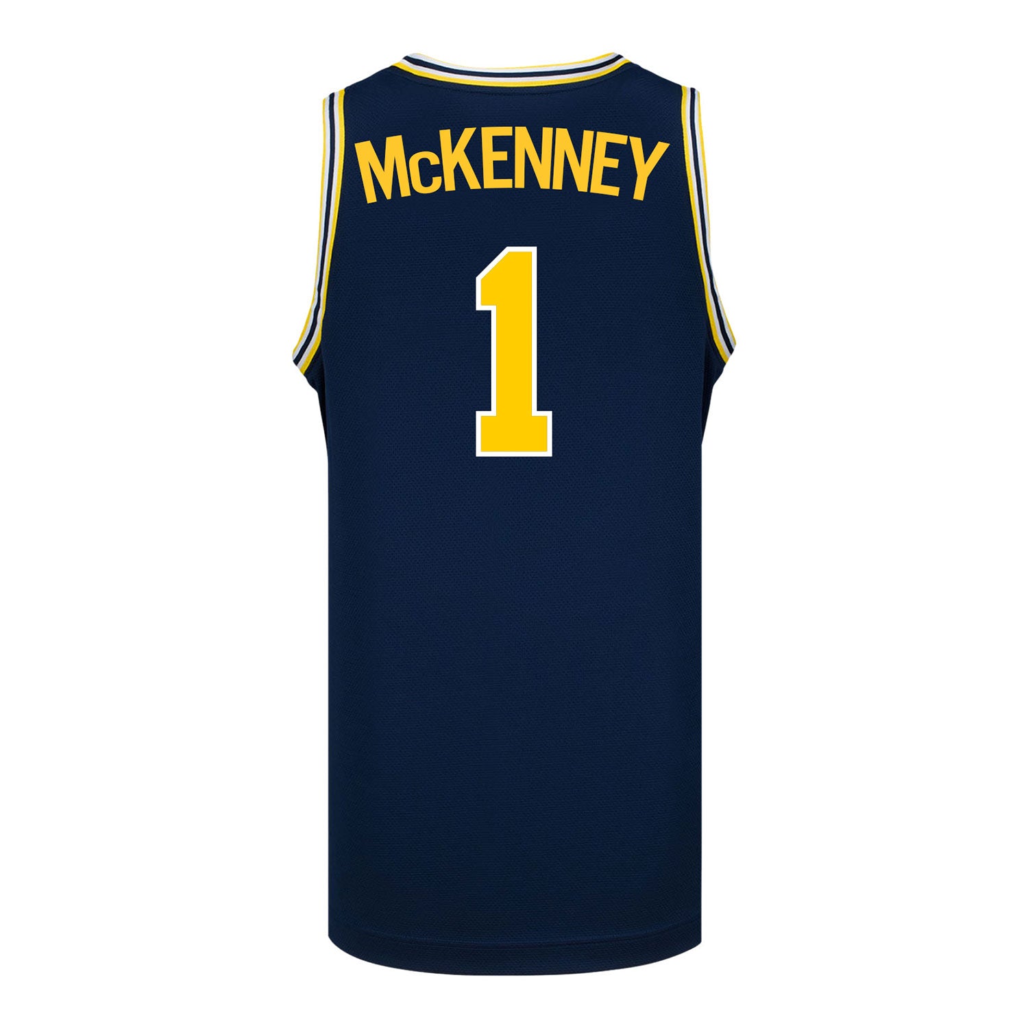 Michigan Wolverines #1 Trey McKenney Student Athlete Blue Basketball Jersey - Back View