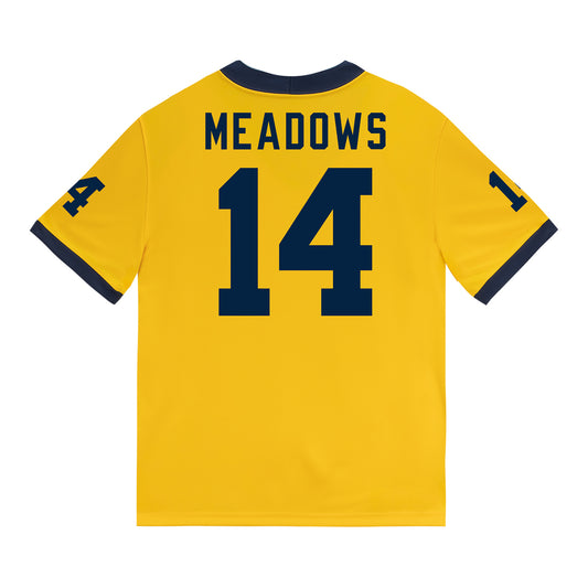 Michigan Wolverines #14 Carter Meadows Student Athlete Maize Football Jersey - Back View