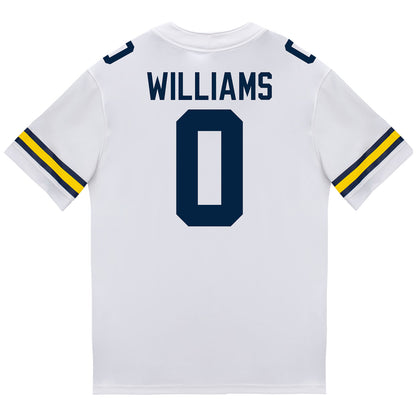 Michigan Wolverines #0 Tre Williams Student Athlete White Football Jersey - Back View