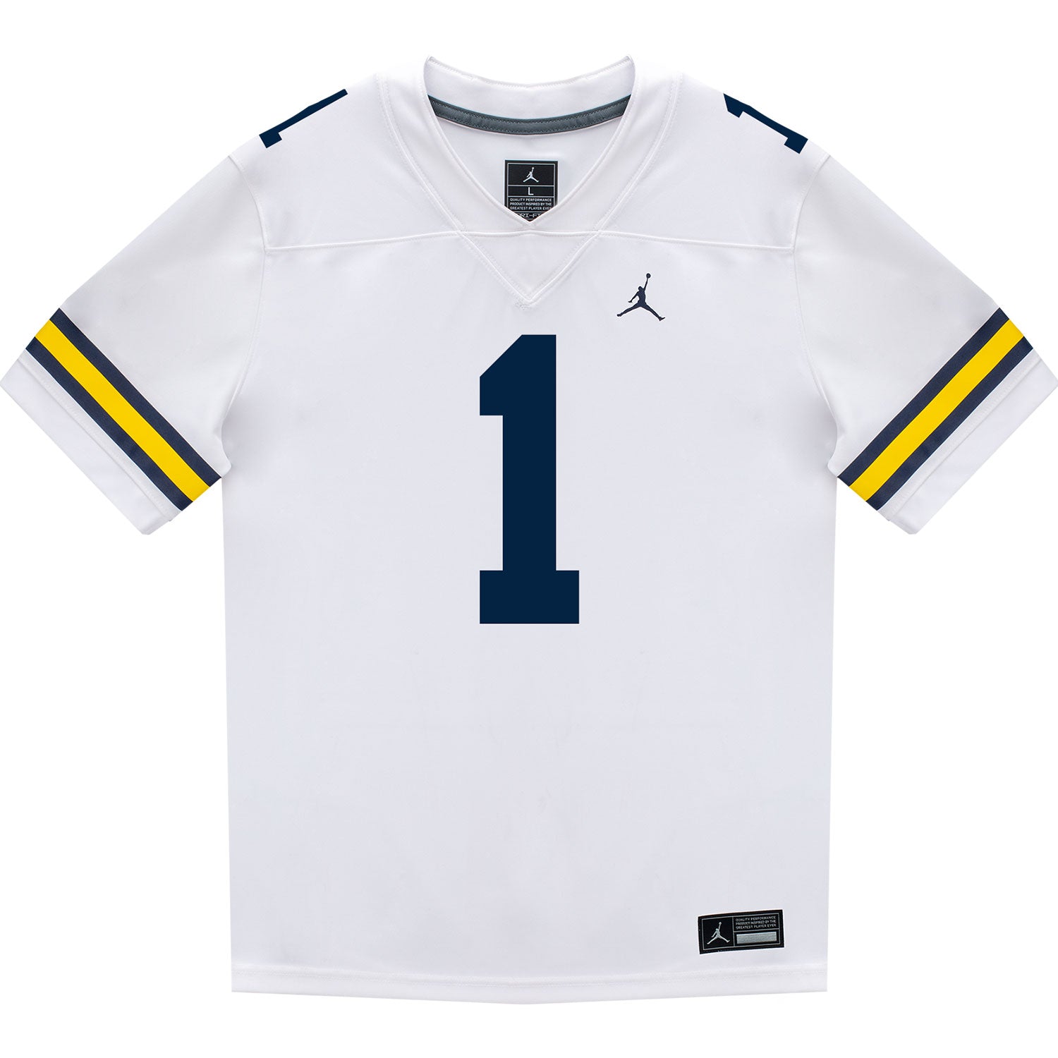 Michigan Wolverines #1 Jaishawn Barham Student Athlete White Football Jersey - Front View