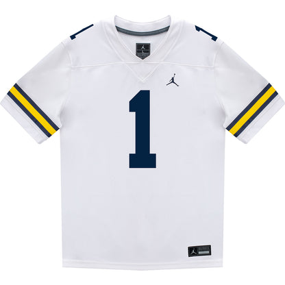Michigan Wolverines #1 Jaishawn Barham Student Athlete White Football Jersey - Front View