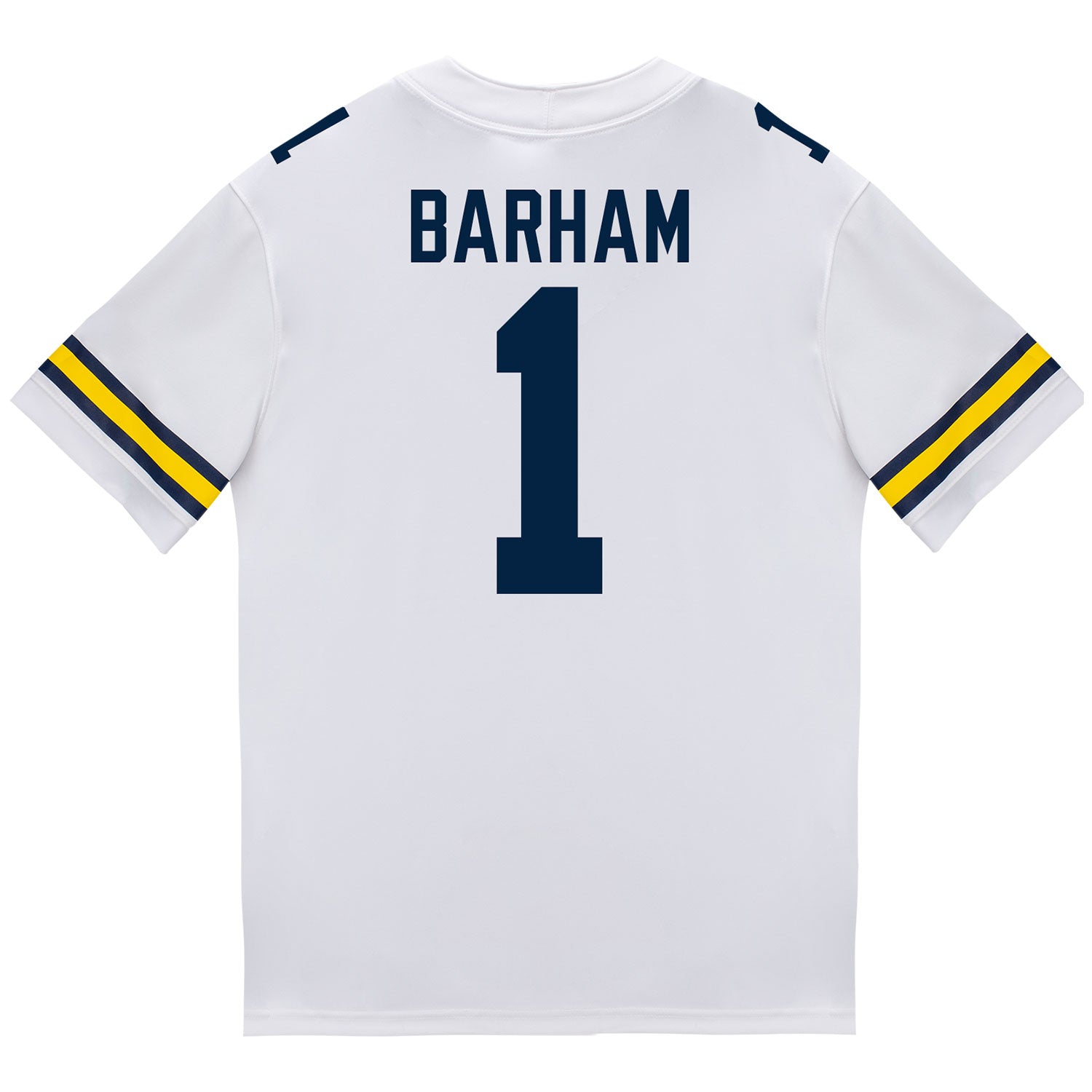Michigan Wolverines #1 Jaishawn Barham Student Athlete White Football Jersey - Back View