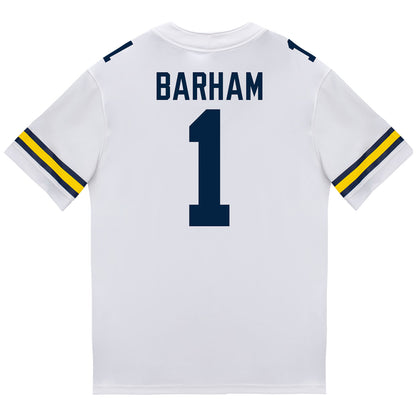 Michigan Wolverines #1 Jaishawn Barham Student Athlete White Football Jersey - Back View