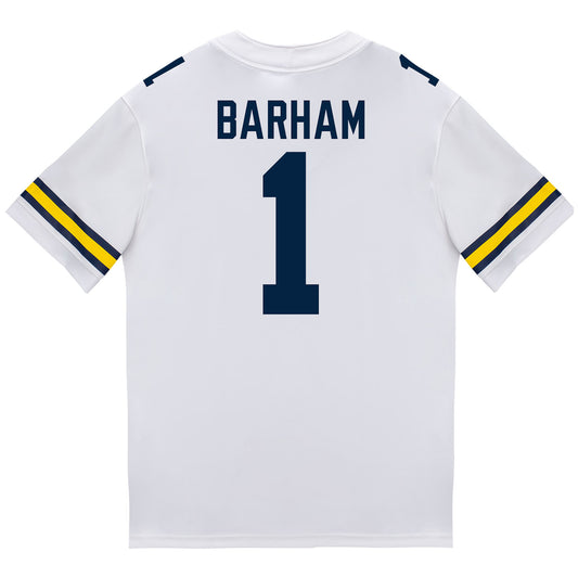 Michigan Wolverines #1 Jaishawn Barham Student Athlete White Football Jersey - Back View