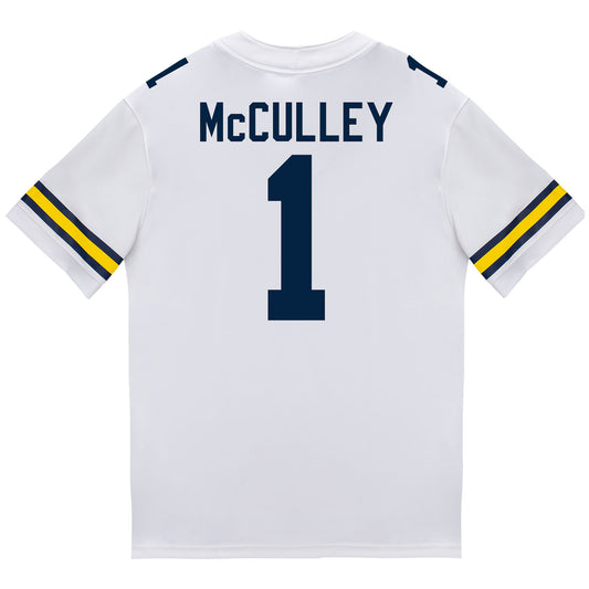 Michigan Wolverines #1 Donaven McCulley Student Athlete White Football Jersey - Back View