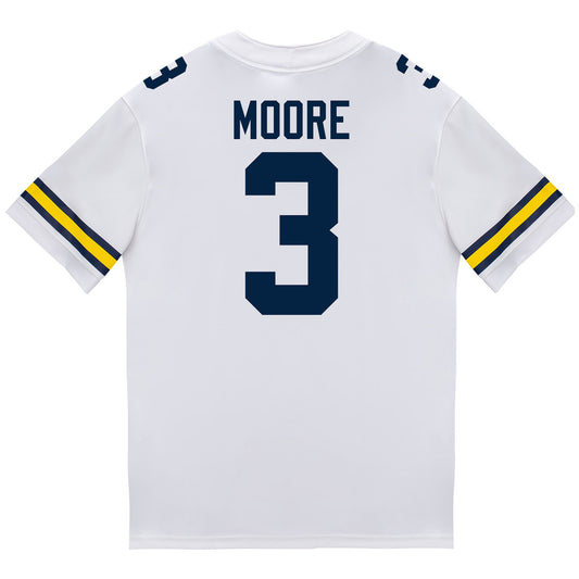 Michigan Wolverines #3 Fredrick Moore Student Athlete White Football Jersey - Back View