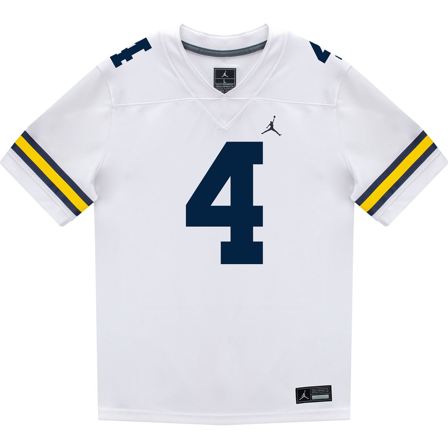 Michigan Wolverines #4 TJ Guy Student Athlete White Football Jersey - Front View